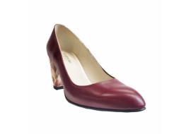 Pantofi eleganti dama, bordo, model floral, din piele naturala box, toc 6 cm - NA87VIS